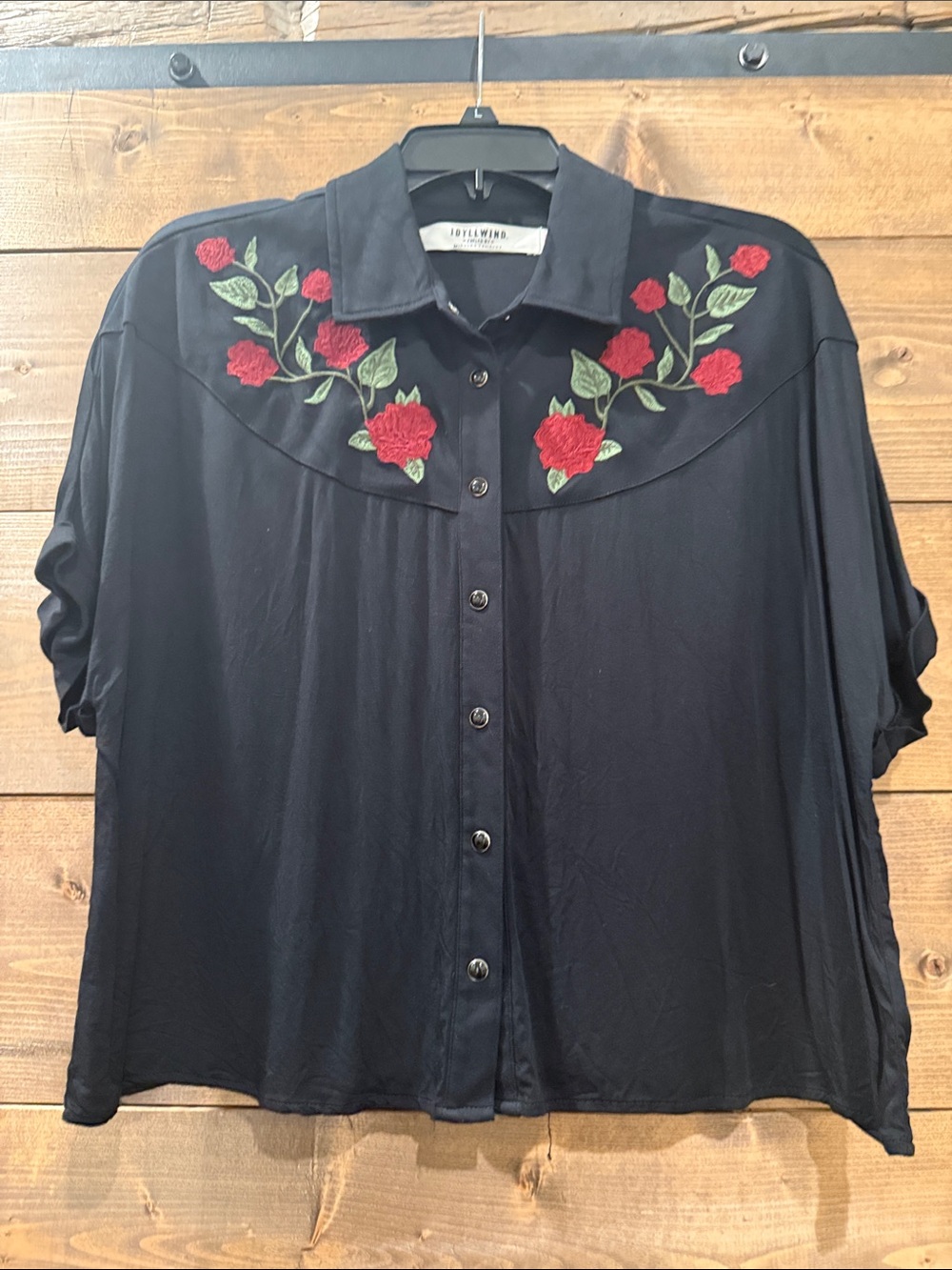 Idyllwind Black Pearl Snap Shirt with Red Rose Embroidery